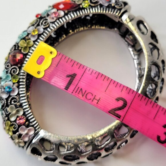 Colorful Floral Cuff Bangle SilverTone Cuff with colorful Rhinestones - Picture 6 of 13